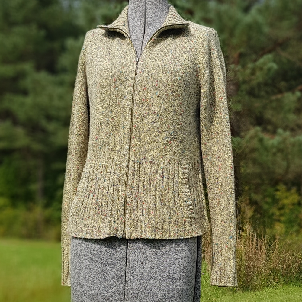 Evan Picone Cardigan Sweater Womens Small Collar Wool-Blend Zip Academia Cottage